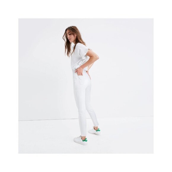 Madewell Jeans Size 32 9” High Rise Skinny Crop Pure White Destructed Edition - Picture 2 of 16